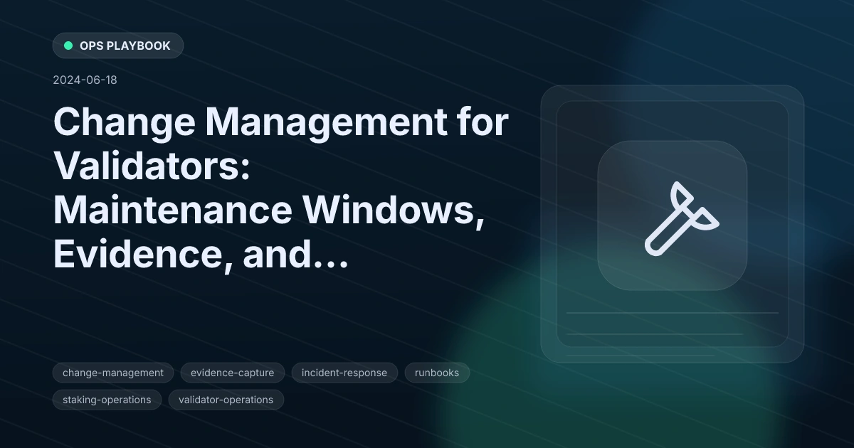 Change Management for Validators: Maintenance Windows, Evidence, and Rollbacks