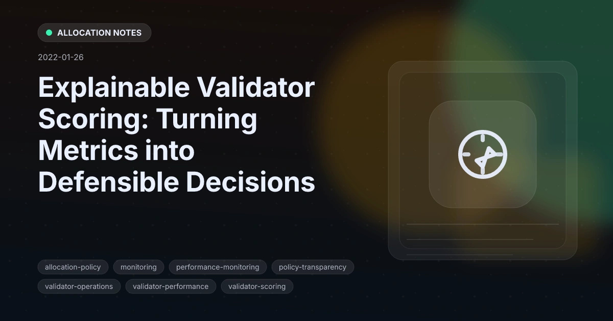 Explainable Validator Scoring: Turning Metrics into Defensible Decisions